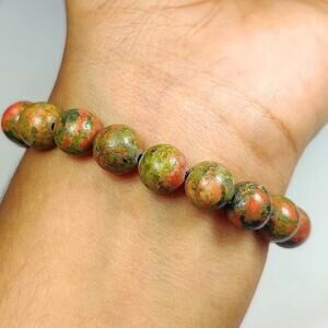 109.38 Ct Natural Unakite 9mm Round Bead Bracelet Brazil
